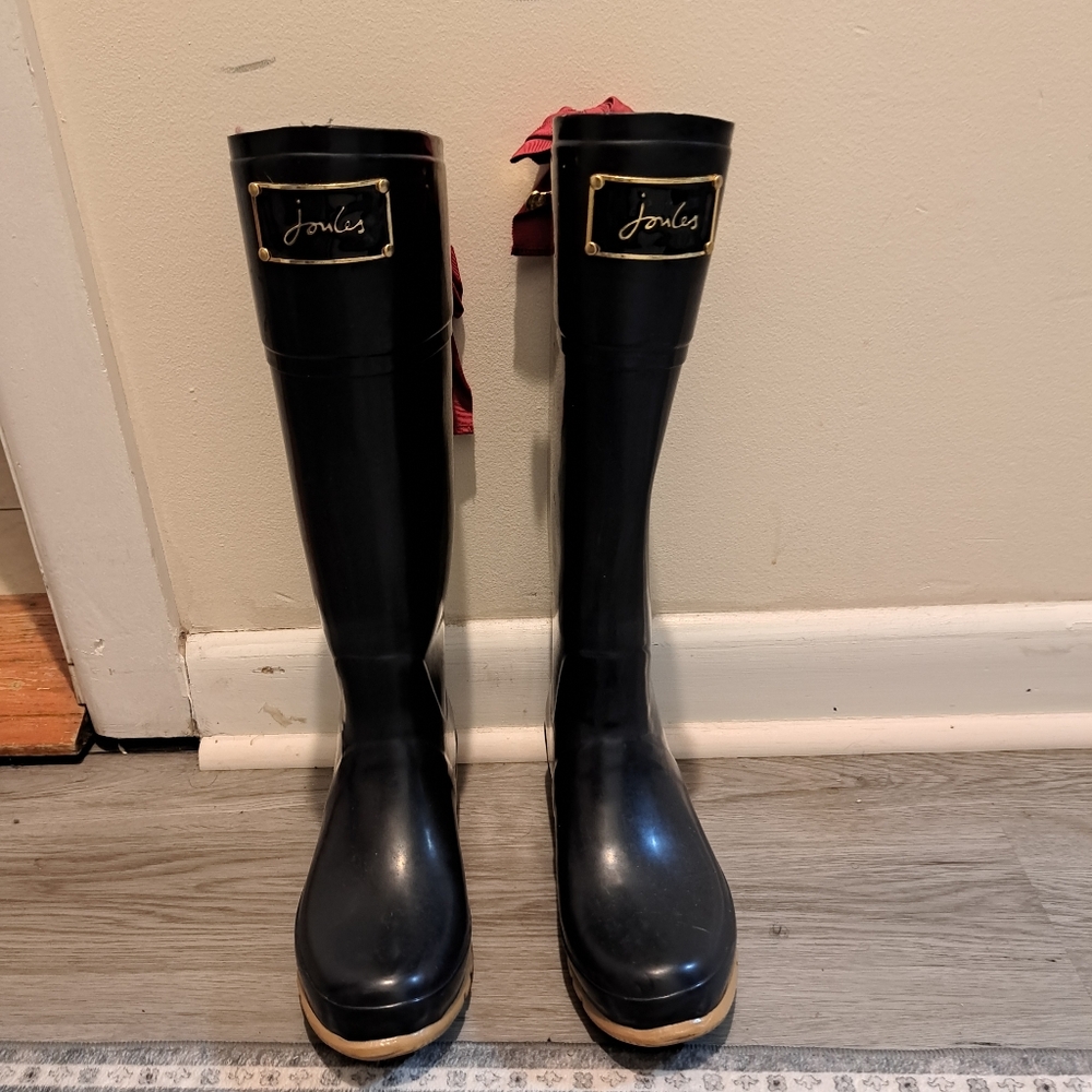 Joules Navy Tall Rain Boots with Red Bow Size 8 US